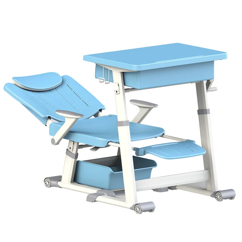 New school lunch break desks and chairs, learning reclining foldable lifting desks and chairs for primary and secondary