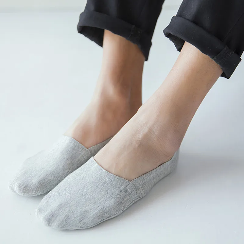 5 Pair Solid Color Mens Socks 100 Cotton High Quality Male Silicone Non-slip Boat Socks Seamless Invisible Calcetines Meias 24