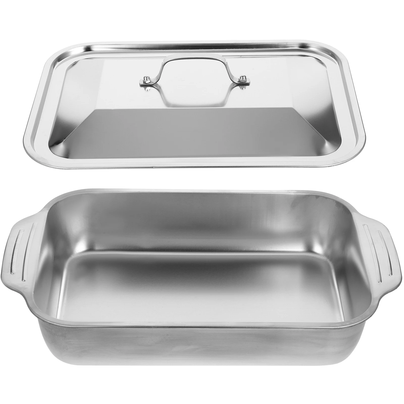 

Stainless Steel Grilled Fish Plate 41x24x7 5CM Deep Rectangular Roasting Pan Lid BBQ Tool Pasta Plates Serving Tray Kitchen