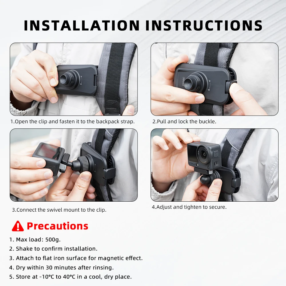 Flymile Magnetischer Rucksack-Clip Schnellverschluss-Klemmplatte für DJI Action 6 Action 5 Pro/Insta360 X6 X5 Ace Pro/Gopro Zubehör – Detail 10