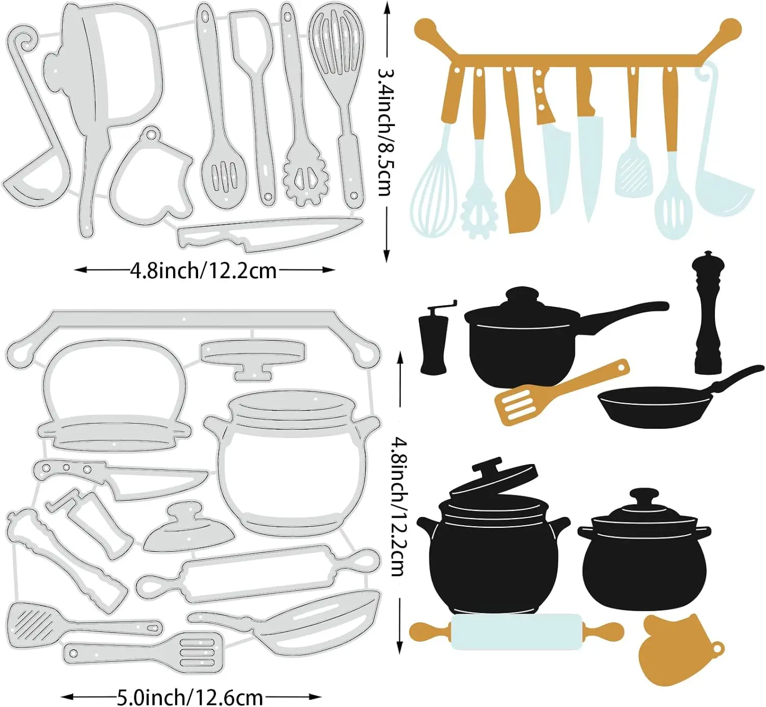 2Pcs Kitchen Crocks Cutting Dies, Kitchen Spatula Spoon Tools Embossing Stencils Template Die Cut Set for Card Scrapbooking