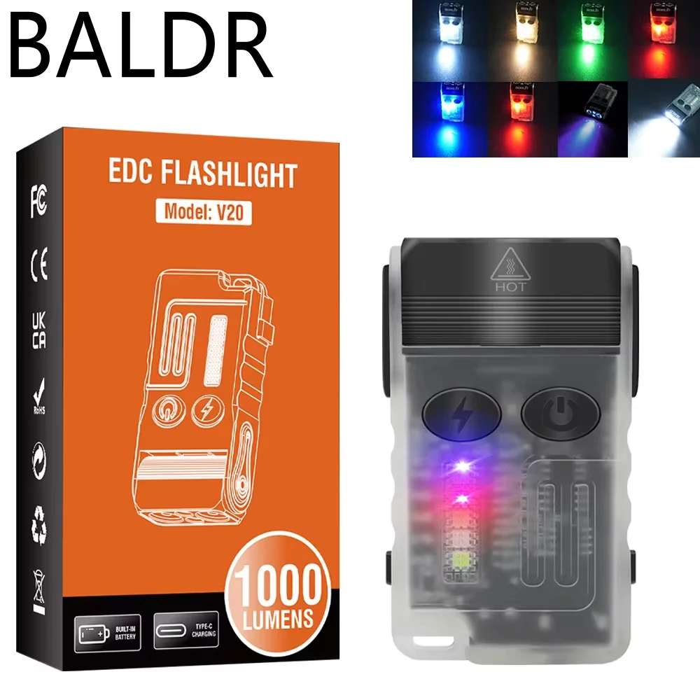 

BALDR V20 LED EDC Flashlight Portable Mini Keychain Torch USB Rechargeable Work Light with Magnet Clip Camping Pocket Lantern