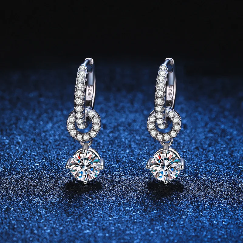 18K platinum diamond earrings double wear earrings moissanite earrings  PT950 platinum full diamond 50 points