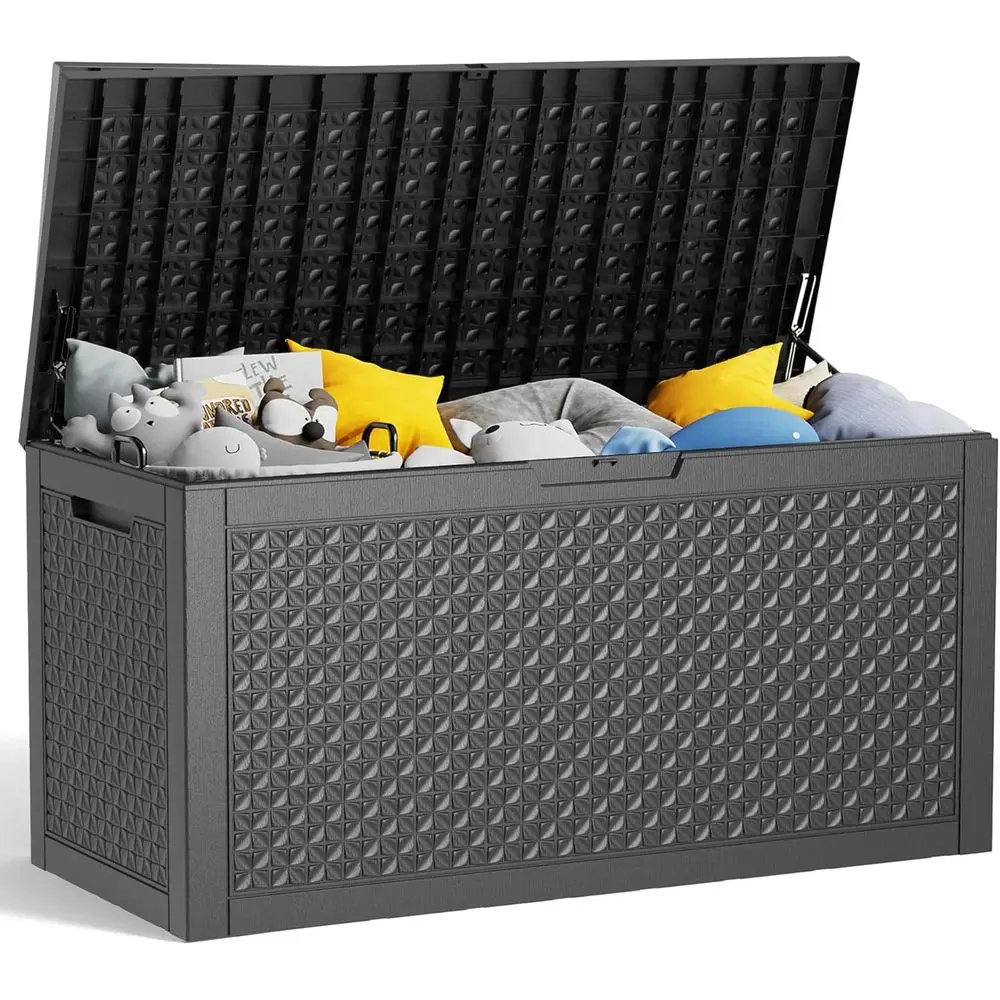 

100 Gallon Outdoor Storage Box, Resin Deck Box, Lockable Patio Furniture, Garden & Pool Tools Organizer (Black)