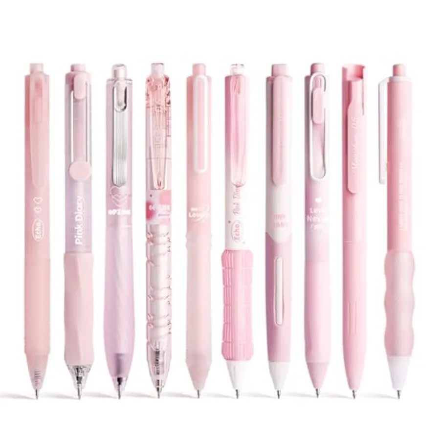 

10 Count Pastel Gel Ink Pen Set, Cute Note Taking 0.5mm Fine Point Retractable 10 Count Black Ink Pens with for Writing, Journa