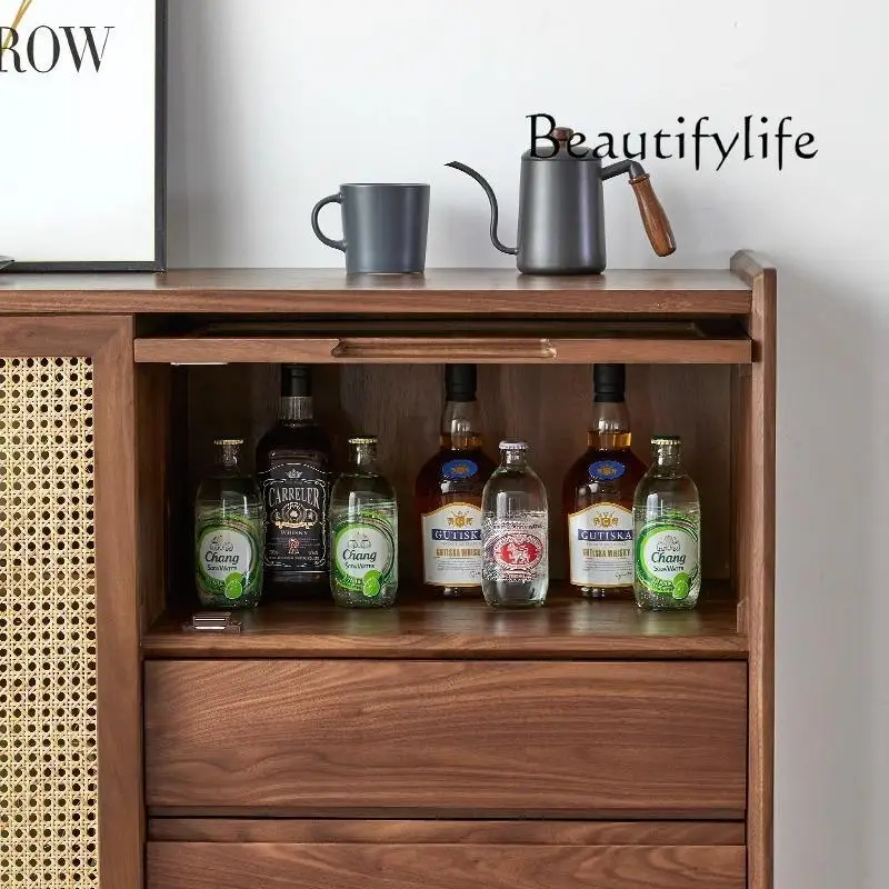 Nordic solid wood medieval style dining side cabinet modern simple living room glass door entrance cabinet