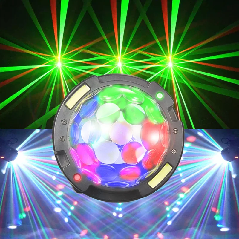 

Дискотека DJ сценический вращающийся лазер + луч RGB стробоскоп зеленый лазер DMX512 световой проектор бар вечеринка свадьба Рождество