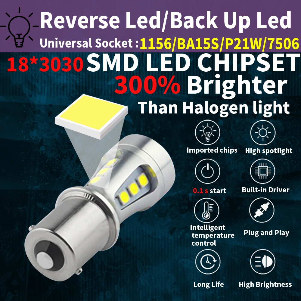 2x Super Bright DRL Car Backup Reverse Light Signal Lamp 1156 LED Bulb BA15S P21W 7506 LED Canbus 12V 6000K White