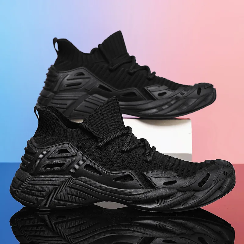 2026 Large Size Men's Summer Trend Soft-soled Lazy Sports One Pedal No Shoelaces Fly-woven Tide Casual Socks Shoes