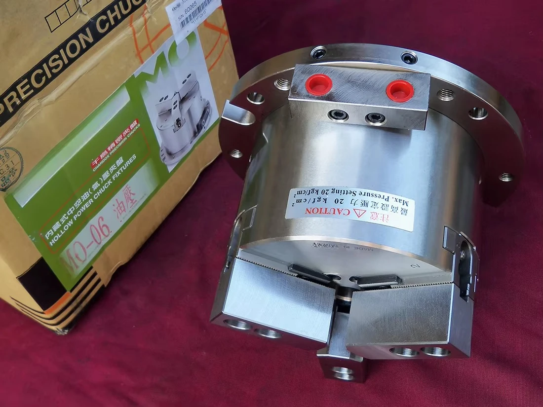 Acessórios de mandril de energia oca de fixação hidráulica pneumática de 3 mandíbulas para usinagem vertical 6 Polegada MO-04 06 MOT-04 06