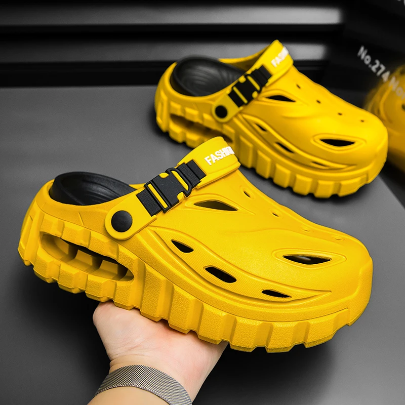 Couple's Beach Toe-Toe Sandals, Mecha Sports Style, Soft Elastic Thick Sole, Non-Slip and Breathable, Dual-Wear Design, Men's Su