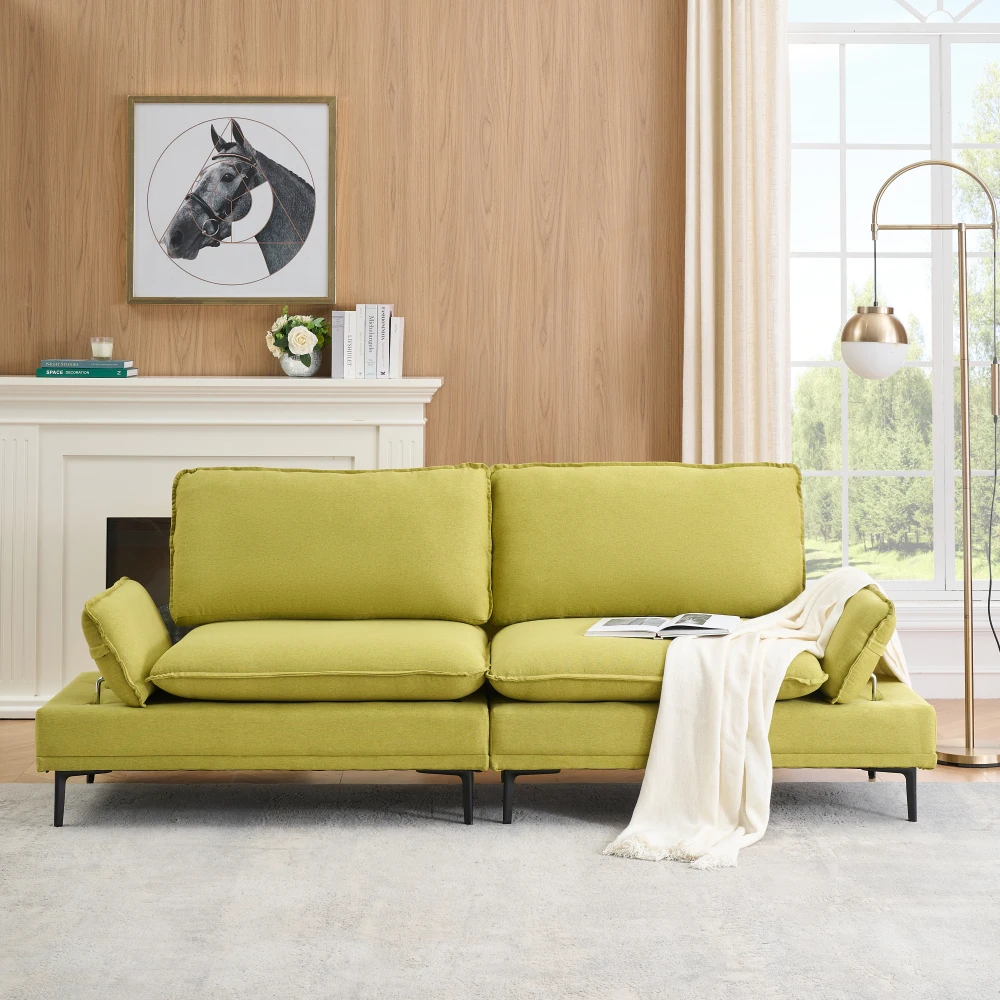 Elegant and Rustic in 89inches of Cotton and Linen, Fresh Green, Custom-made for Apartments, Living Rooms and Offices