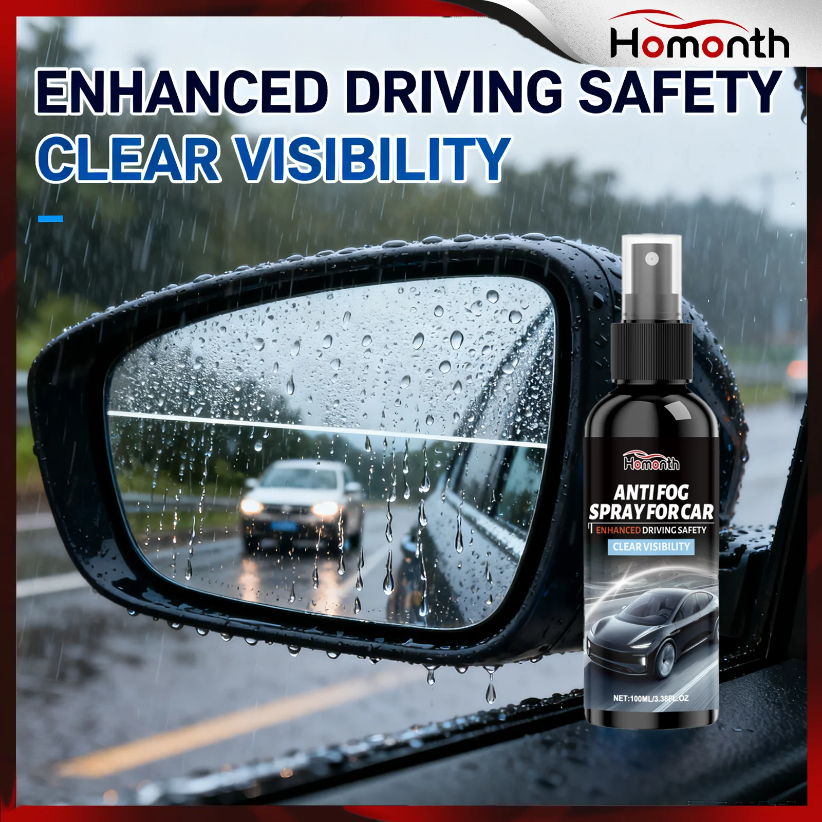 Car Anti Fog Spray for Windshield Mirror Glass Quick Clear Vision Defogger Rain Safe Driving Long Lasting Coating 100ml Auto