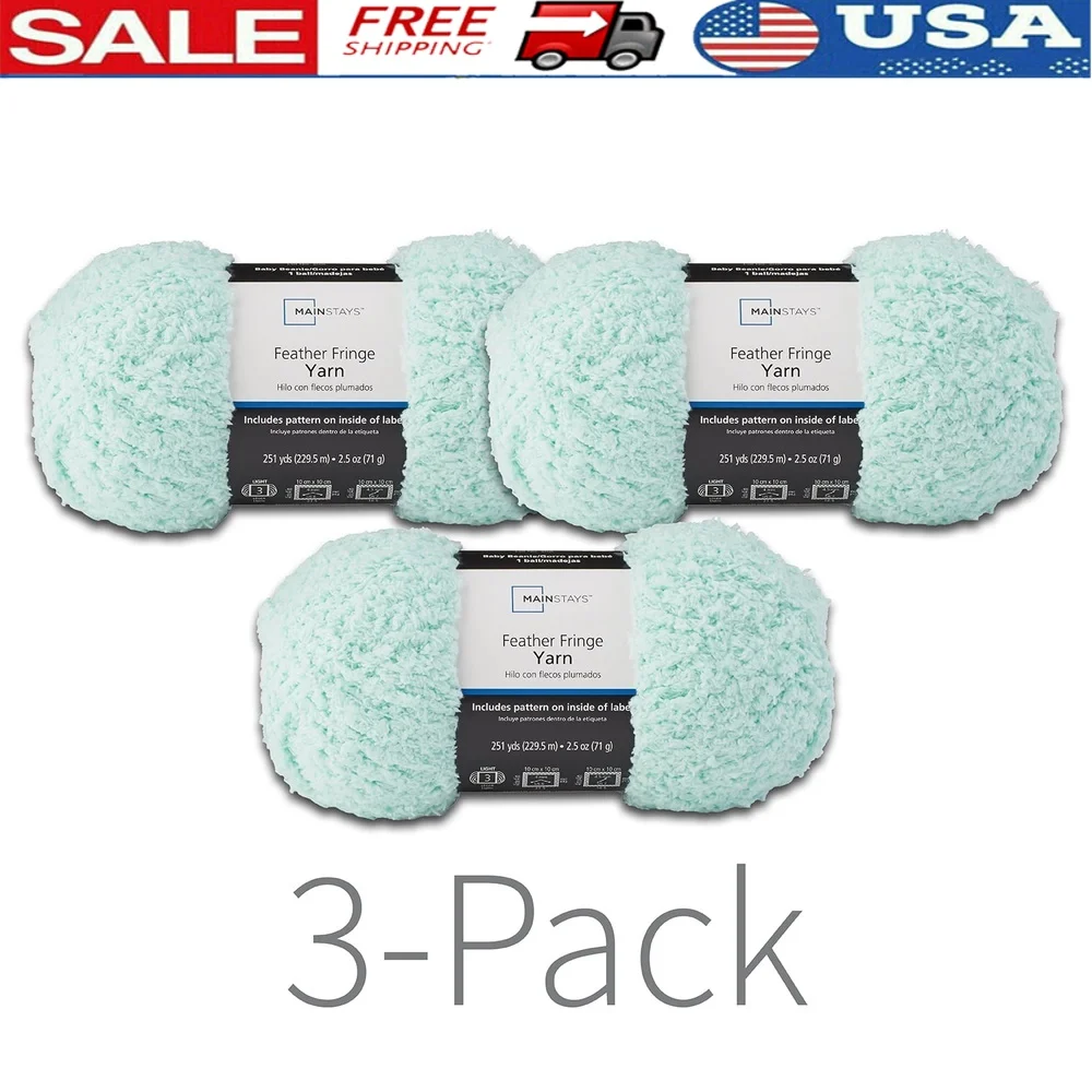 Feder-Fransengarn, Opalongrün, 251 Yards, 100 % Polyester, leichtes Strickgarn, 3er-Pack, Decken, Schals, Hüte, Pullover