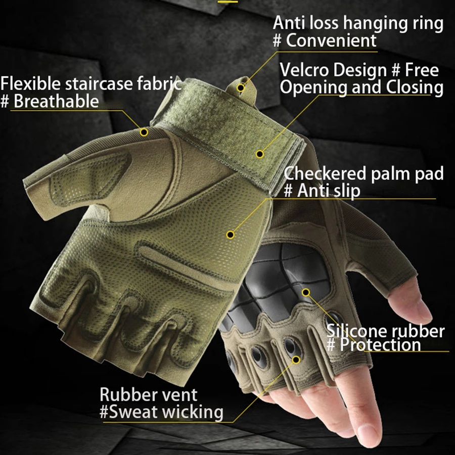 Outdoor Tactical Fingerless Gloves Hard Knuckle Paintball Airsoft Hunting Combat Riding Hiking Cycling Half Finger Gloves