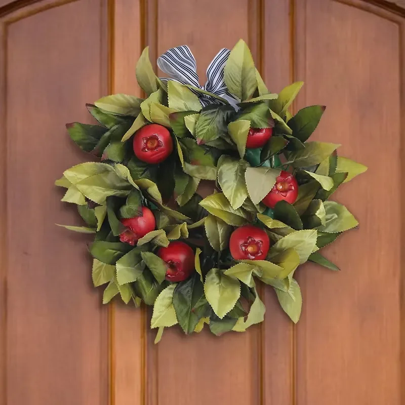 Ychon Christmas and Thanksgiving Wreath Simulated Autumn Harvest Pomegranate Garland for Front Door Greenery Indoor Decor