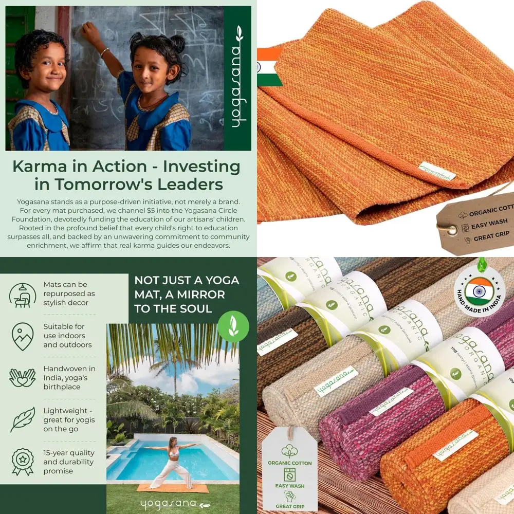 

Handwoven Organic Cotton Yoga Mat - Foldable, Non-Slip, Extra Thick for Indoor & Outdoor Practice (24 x 72)