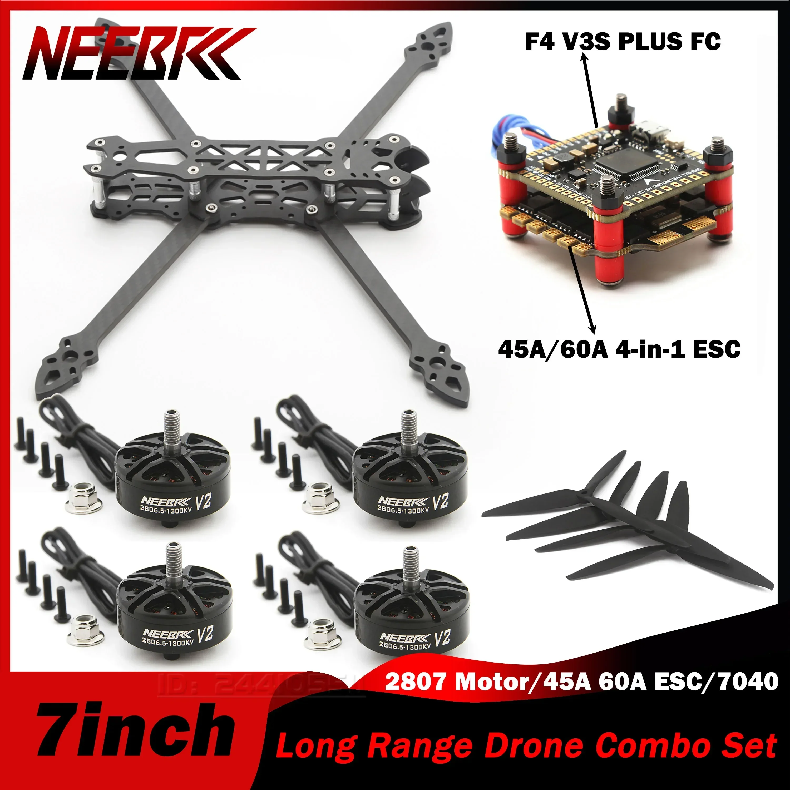 

Mark4 7inch 295mm Carbon Fiber RC FPV Racing Drone Frame 2807 V2/V3 Motor F4 V3S FC Flight Controller 45A 60A BLS ESC Combo DIY