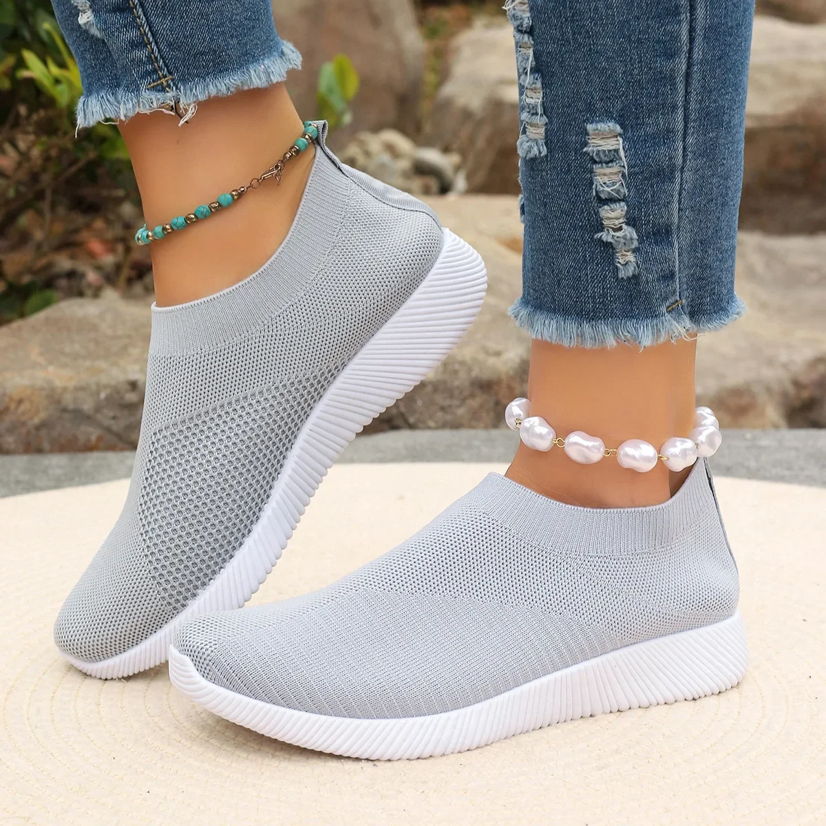 Mocassins de malha respirável para mulheres, sapatos baixos casuais, sapatos ocos, sapatos de malha feminina, verão, novo