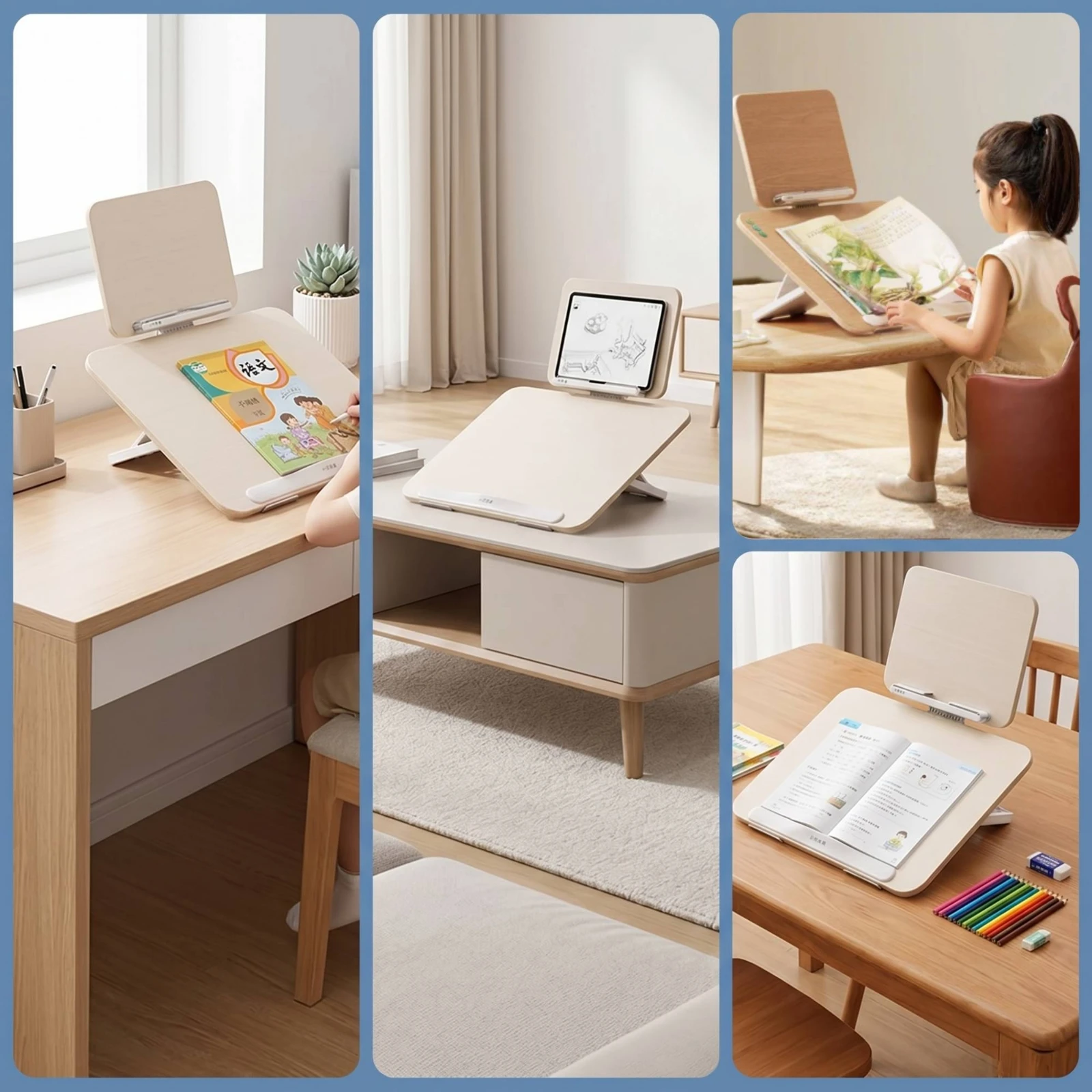 Study Board with Book-Rest Wooden Writing Board with Reading Rack Adjustable Writing Slope Foldable Desktop Book Stand Large