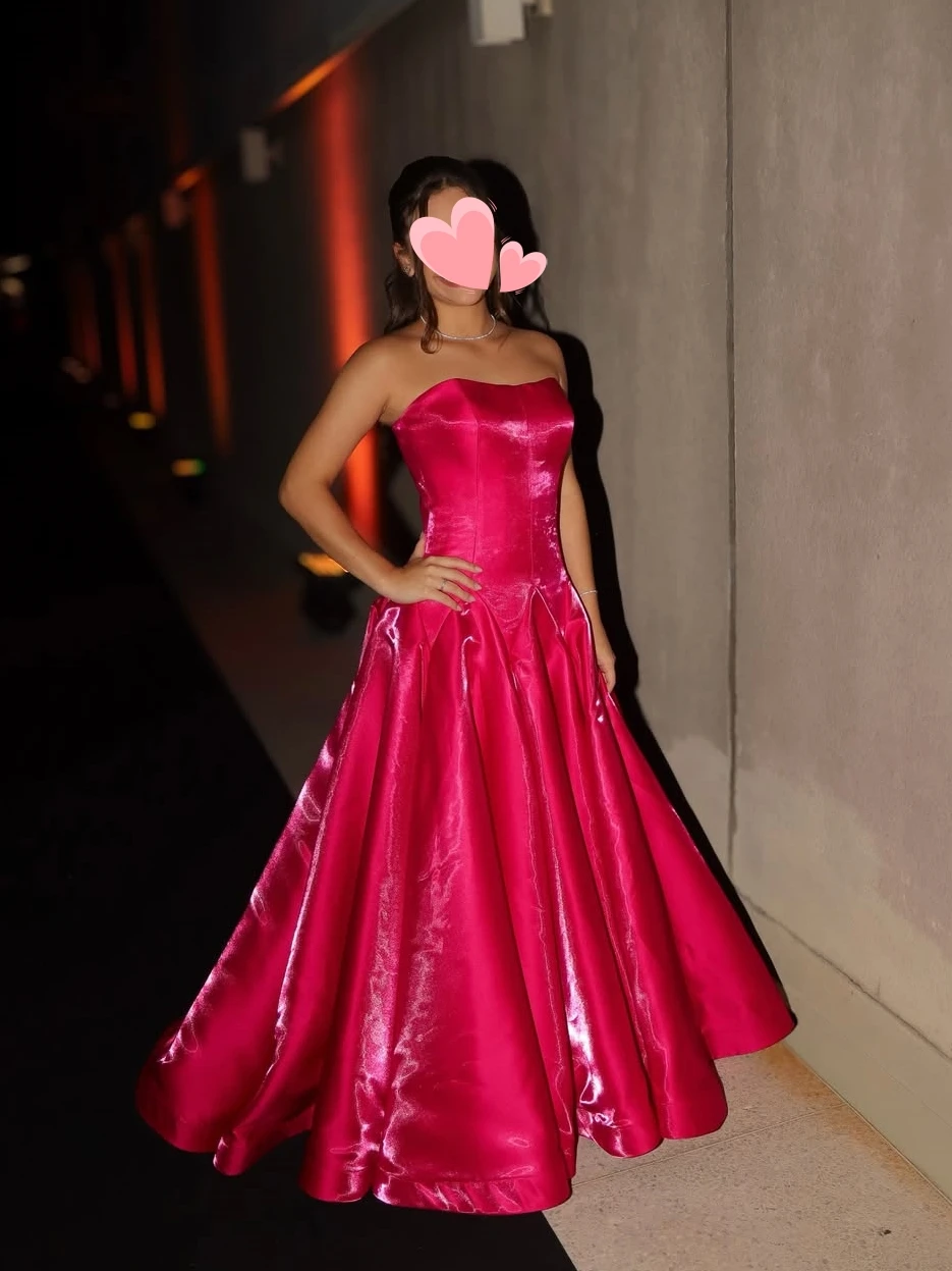 

Oisslec Dress Elegant Vintage Sweet Rose Red Shiny Satin A-Line New Customized Formal Occasion Prom Dress Evening Party Gowns