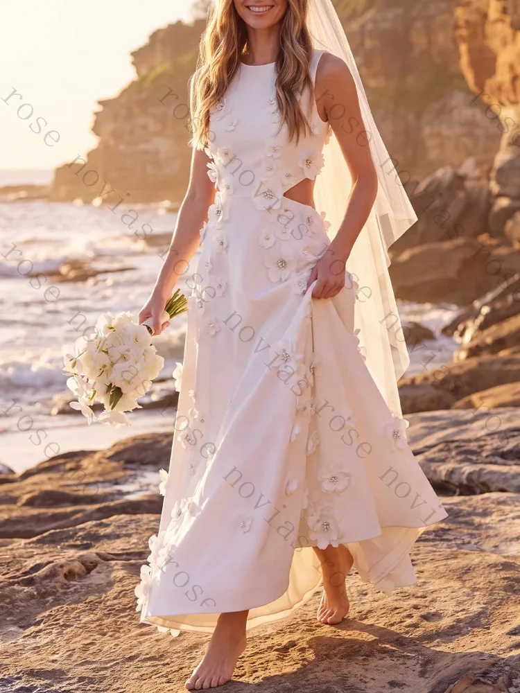 Customized White A-Line O-Neck Appliqued Wedding Dresses Sexy Hollow Out Celebrity Dress Exquisite High Quality Prom Party Gowns