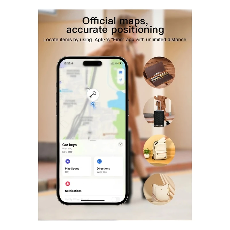 For Apple Card Finder Smart Tag Smart Anti-Lost Device GPS Tracking IPX6 Wallet Tracker Works With IOS Find My(White)