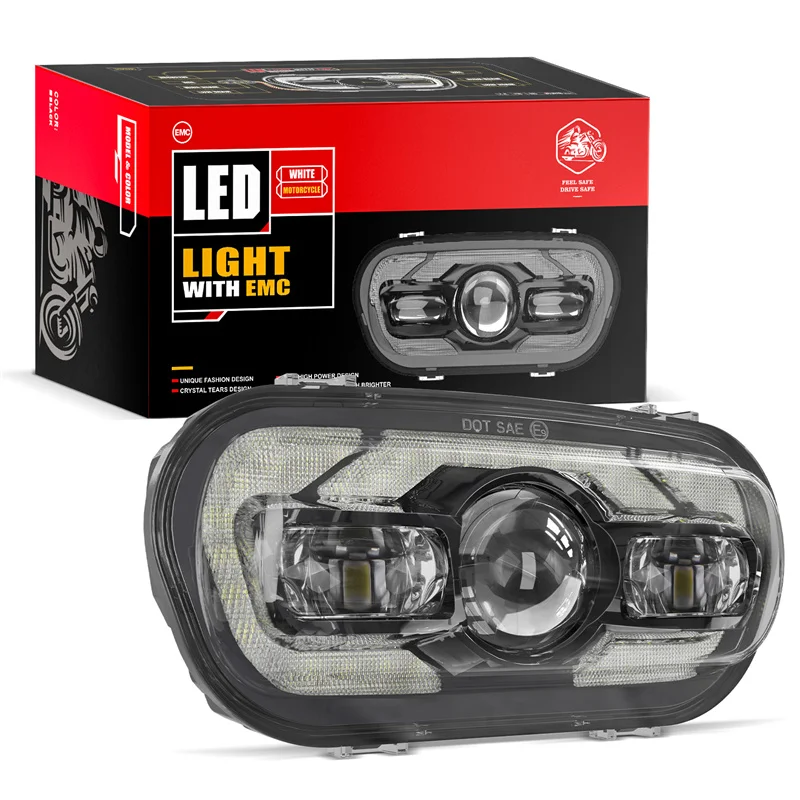 

9.8inch Rectangle LED Motorcycle Headlight High Low Beam DRL For Harley Fat Bob 2008-2019 9.8" Moto Dual Headlamp