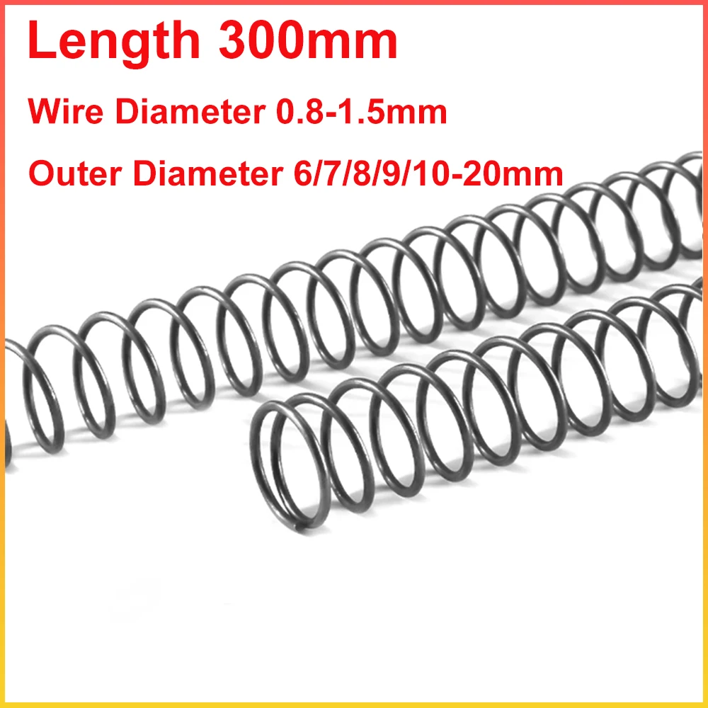 1pcs Length 300mm Wire Diameter 0.8-1.5mm 304 Stainless Steel Compression Spring Outer Diameter 6/7/8/9-20mm Small Return Spring