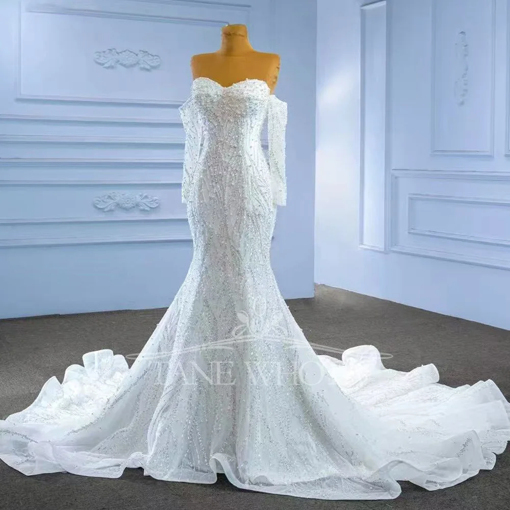 Sweetheart Long Sleeve Lace-Up Back Sheath Wedding Dress With Luxo Beading Sequined Design Customizable Fit Sexy 2025 Style