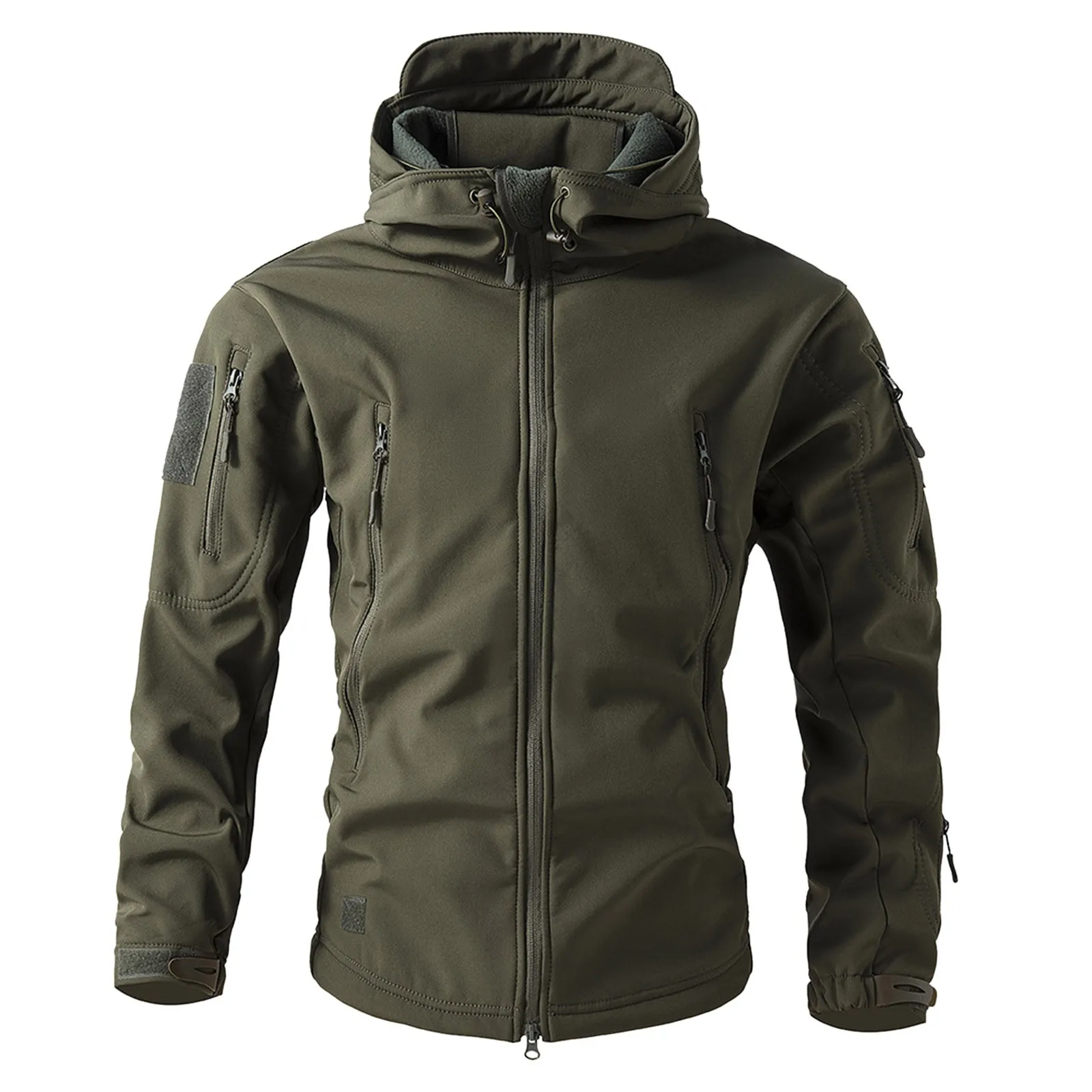 Army Green Men's Windbreaker Jacket Coat 2024 Winter Outdoor Hiking Tactical Zipper Coat Windproof Hooded Multi Pocket Jacket