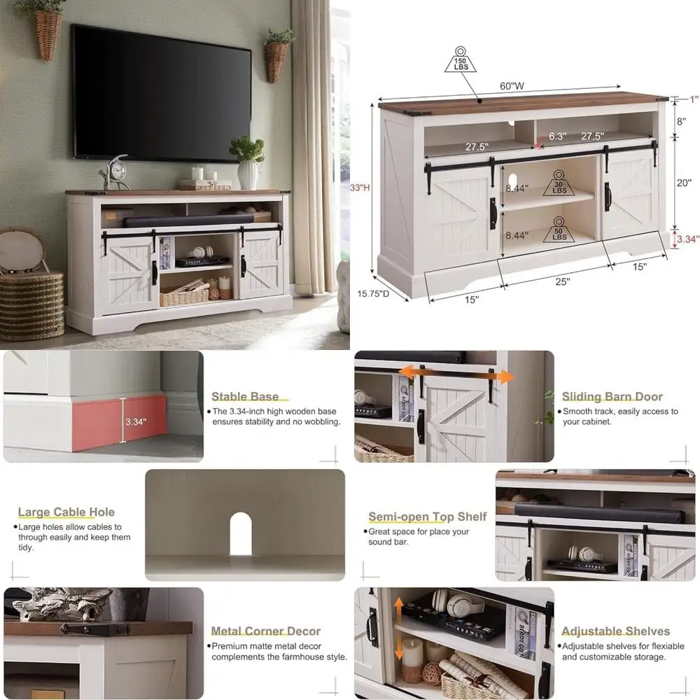 Centro de entretenimiento rústico para televisores de más de 65 pulgadas, soporte de TV alto con puerta corrediza de granero, soporte de televisión de madera para pantallas grandes