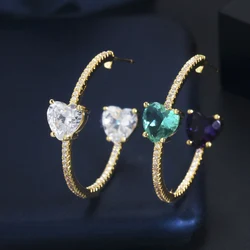 ThreeGraces Shiny Love Heart Shape Cubic Zirconia Gold Color Hoop Earrings for Women New Trendy Punk Party Jewelry E1368