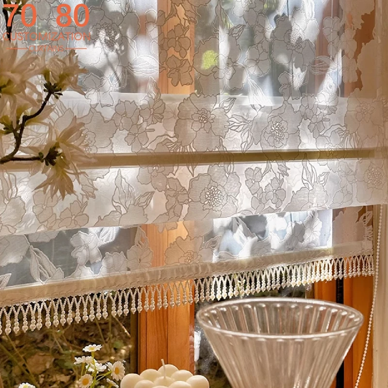 Flower Shadow Veil French High-end Heavy Duty Cut Flowers White Veil Roman Lift Curtains Lift Curtains Curtains Customised