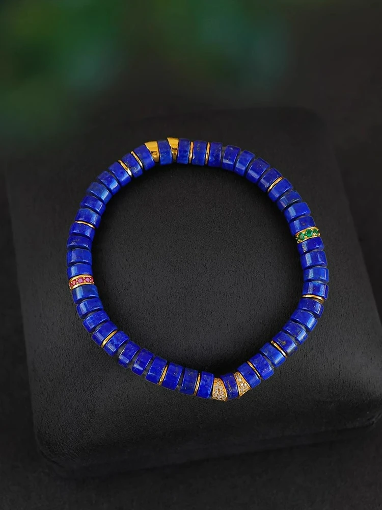 

Natural Lapis Lazuli Bracelet Afghan Imperial Blue Atmosphere High Sense Klein Blue Silver Gilt Straight Cut Bracelet