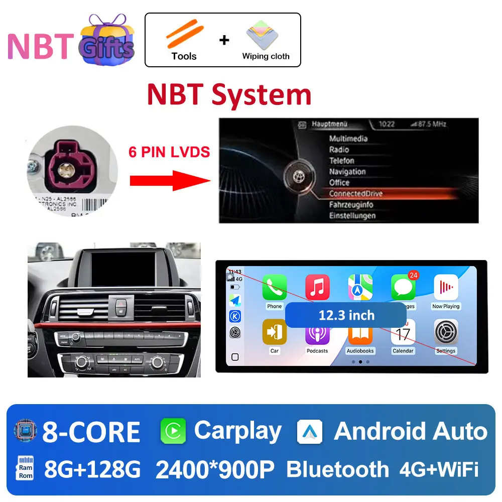 Autoradio Android 16 Multimedia Speler 4G voor BMW 2 Serie F45 F46 2014 - 2018 NBT EVO Systeem Ultradunne ScreenGPS Navigatie