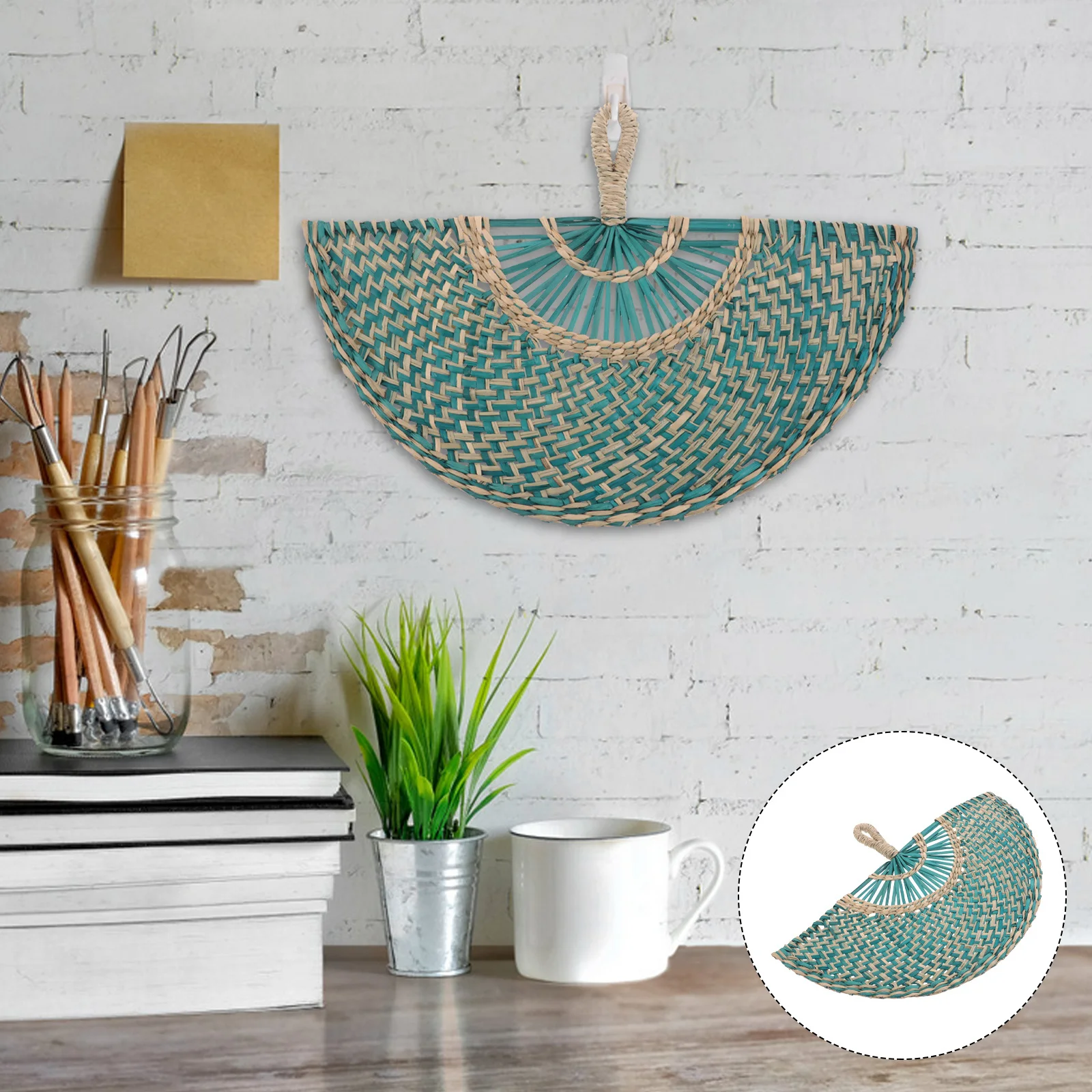 

Handmade Asian Straw Woven Fan Rustic Semicircle Wall Art Boho Farmhouse Wedding Hanging Decor Fan Decor Handmade Fans