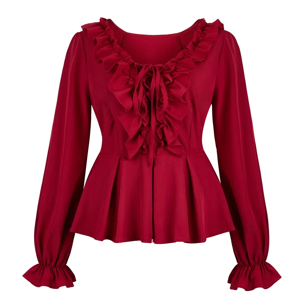Women Gothic Shirts Pirate Boho Blouse Steampunk Vintage Shirt Renaissance Medieval Peasant Blouses Halloween Cosplay Costume