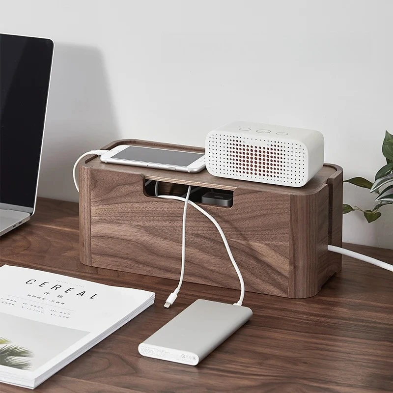 Wooden Power Outlet Concealer Box Cable Organizer Home Wire Management Router Storage Stand for Clutter-Free Room
