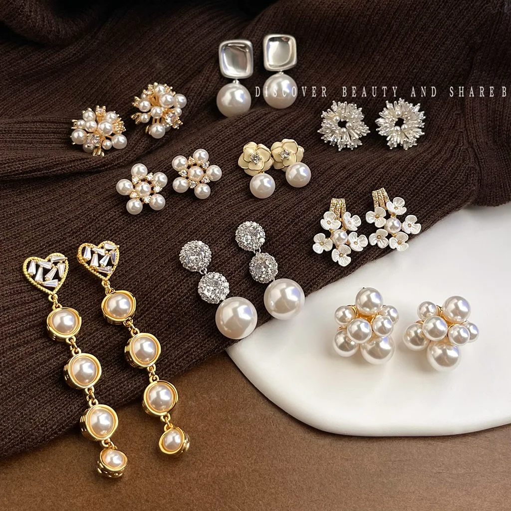 

DIY accessories French romantic bridal earrings series fashion light luxury zircon earrings three-dimensional pearl wedding stud