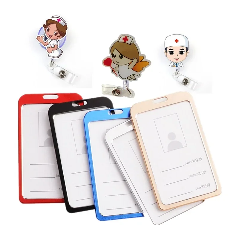 1Set Metal Working Permit Case Pass Bus Employee's Card Holder ID Tag Name Badge Holder Cover with Nurse Badge Reels