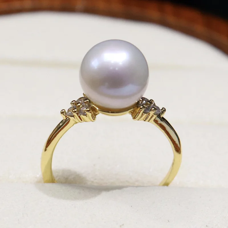 

Женское кольцо с пресноводным жемчугом, идеально круглое с небольшими вкусами, гладкая поверхность, позолота 18 карат, микропаве, классическая мода