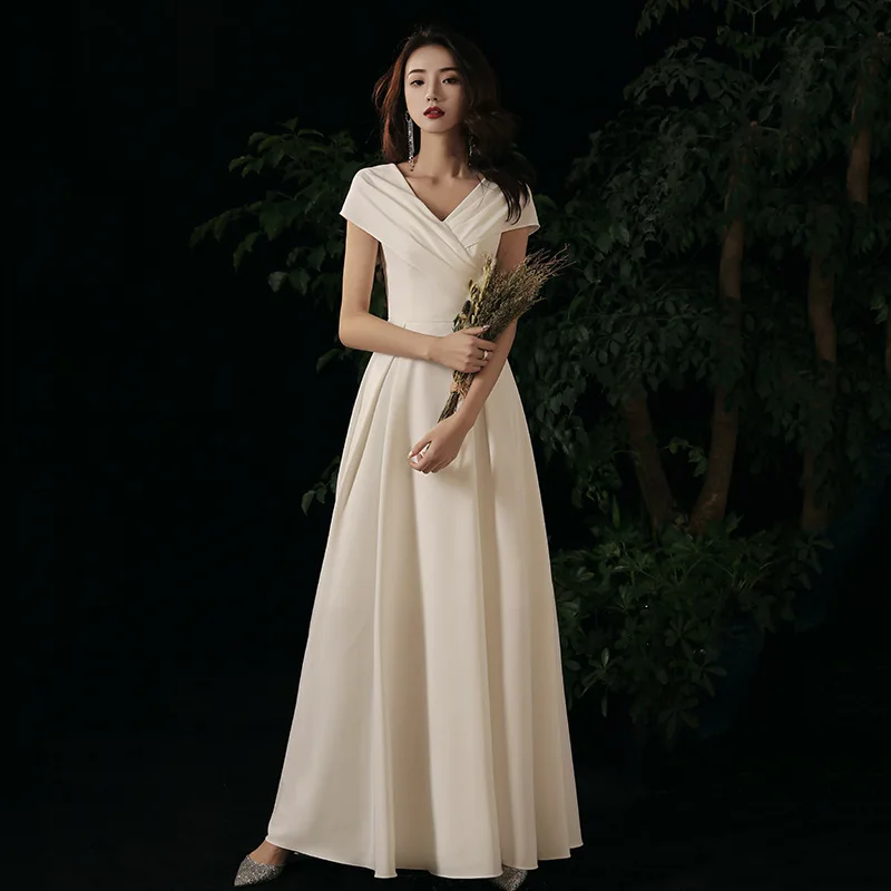 Reject Return A120 Sweet Memory White Wedding Dresses Birthday Party Prom Gown Girls Fashion Women V-Neck Evening Dress