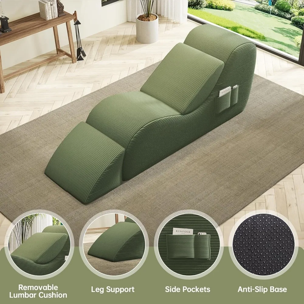 كراسي اليوغا للبالغين، كرسي استرخاء مريح داخلي مع وسادة قطنية، عثماني، جيوب جانبية، رغوة عالية الكثافة، بدون عظم #3