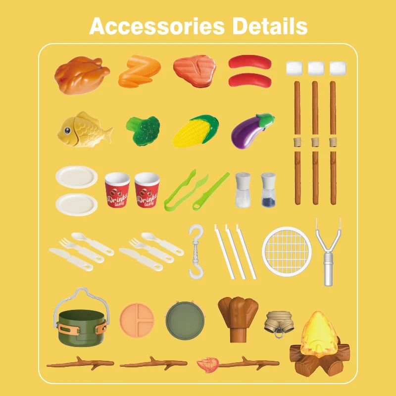 51PC Simulated Campfire Camping Set Toys With Electric Lights Music Kids Educational House Play Food Picnic Game Christmas Gifts