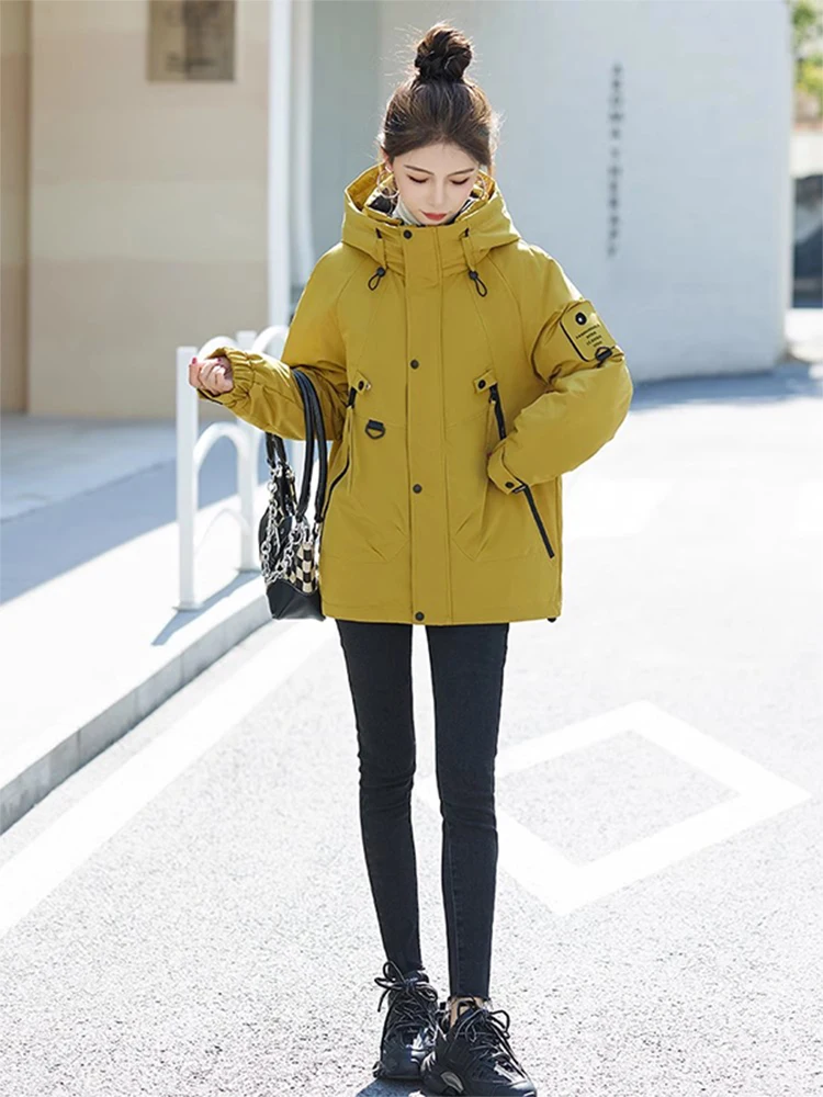 

Women's Winter Thiened Cotton Jaet Faionable Hooded Workwear ort Sle Coat Zipper Closure Chinese Brand Xiangduo