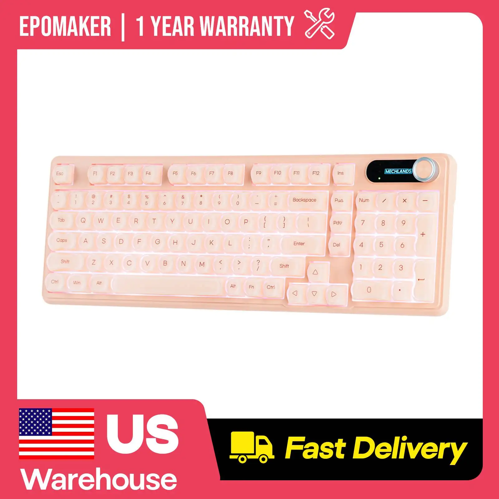MechLands M98 96% ANSI US Layout Wired/BT/2.4GHz Wireless Silent & Creamy Membrane Keyboard with 5000mAh Battery & RGB Backlits