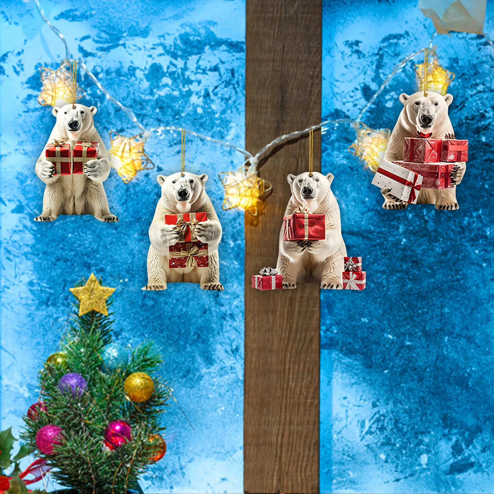 2D Cute Acrylic Flat Pendant For Christmas Polar Bear Ornaments  Polar Bear Christmas Tree Ornaments  Christmas Mini Ornaments