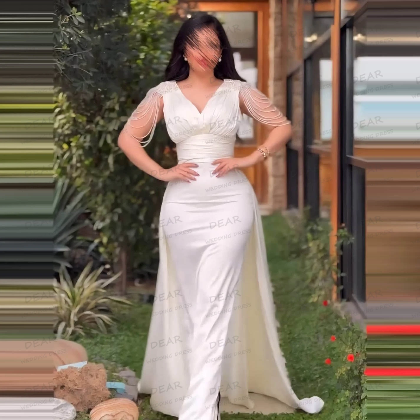 Robes De mariée simples pour femmes, style sirène, Sexy, perles, col en V, sans manches, robes formelles, personnalisées, 2025