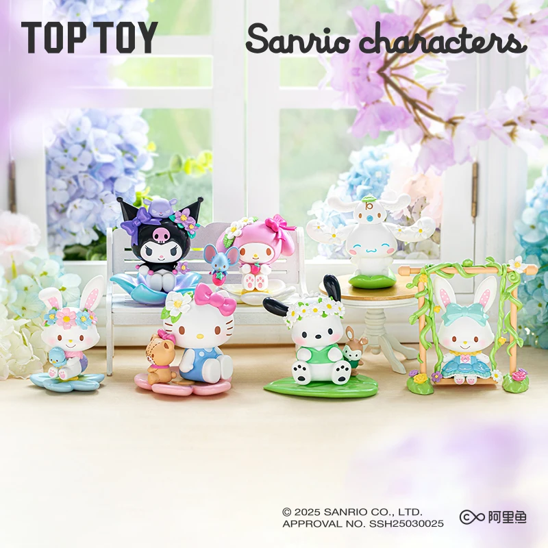 

Genuine Sanrio Character New Spring Flower Series Blind Box Hellokitty Kuromi Kawaii Toy Desktop Ornaments Girl Birthday Gift